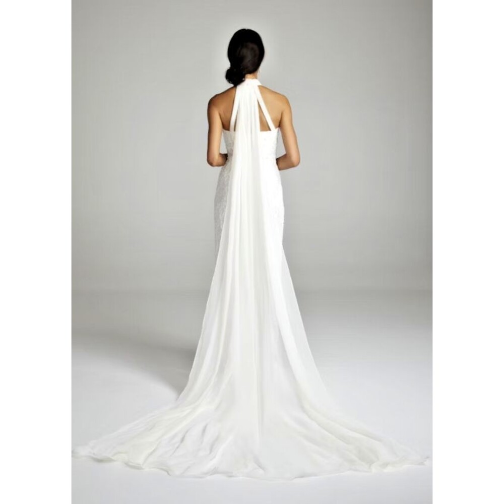 St. Tropez Wedding Dress Sz. 10 Ivory Halter Pearl Beaded Lace with Sweep Train